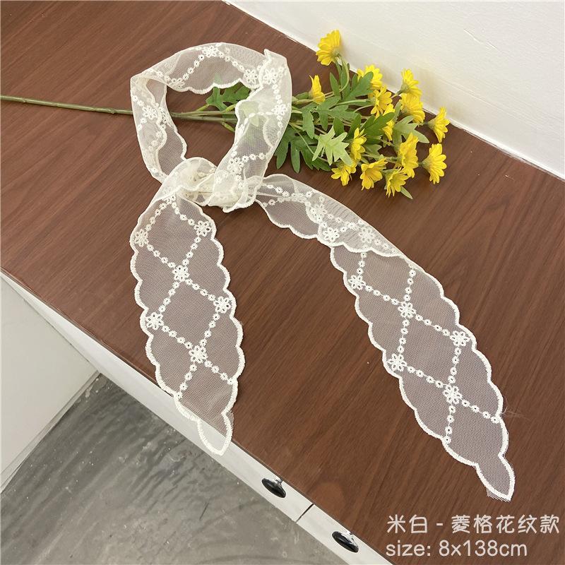 Fashion Solid Color Lace Embroidery Women's Hair Scarf Korean Style Hair Long Ribbons Scarf Hair Bands  Headwear
