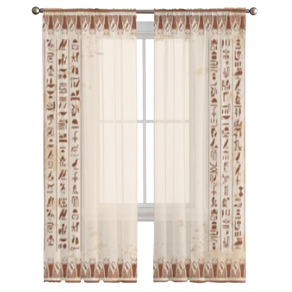 Ornamenti Egizi Geroglifici Tende Trasparenti per Soggiorno Tenda Finestra in Tulle Trasparente Arredamento Camera da Letto Cucina Tende a Velo