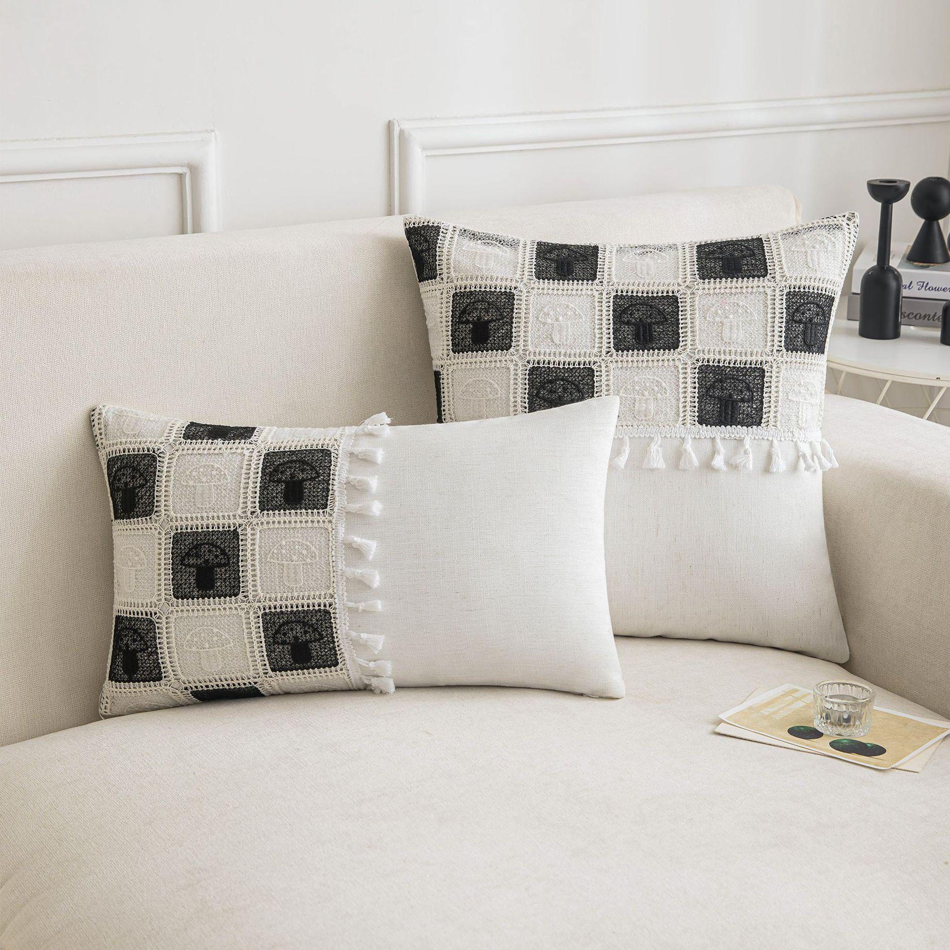 

Новая черно-белая наволочка в клетку в стиле инс, для дома, гостиной, дивана, спальни, декоративная подушка, набор, вязаная крючком грибная подушка 45*45cm