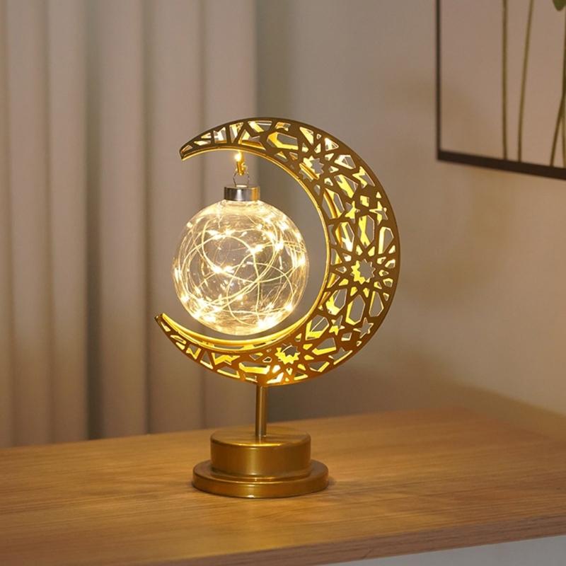 Eid Decors Moon Table Lamp Battery Operated Crescents Lamp Half Moon Light Metal Ramadans Star Lamp Home Decors