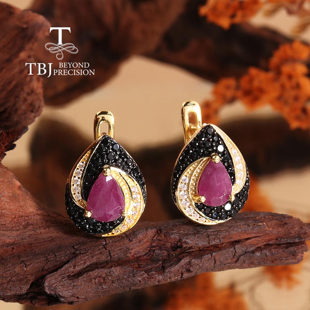 Vintage natural pear 5*7mm ruby jewelry set 925 sterling silver ring earrings pendant necklace for women's engagement party wear