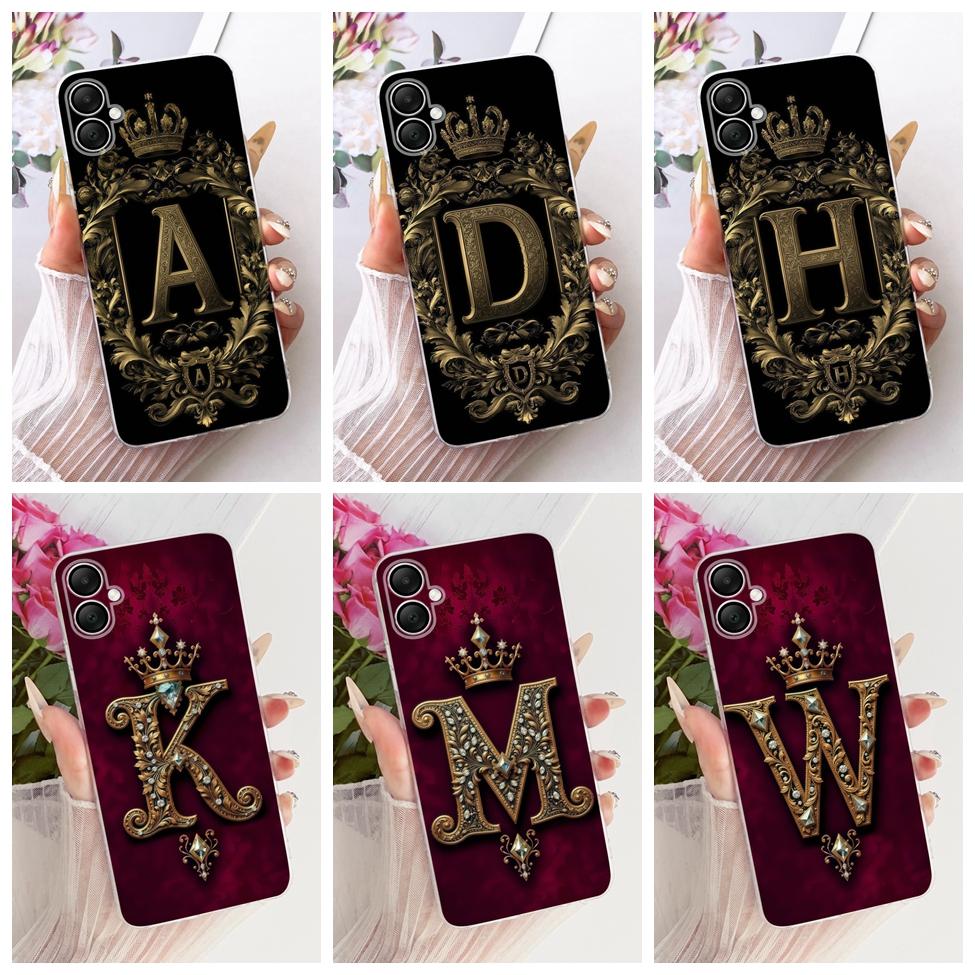 For Samsung Galaxy A06 4G A065F A065M Cover For Samsung A06 4G Case Transparent Luxury Crown A-Z Letters 2D Flat Pattern Casing