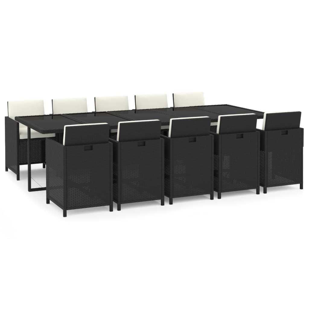 Vidaxl 11-Cz. Garden Furniture Set With Cushions, Poly Rattan, Black