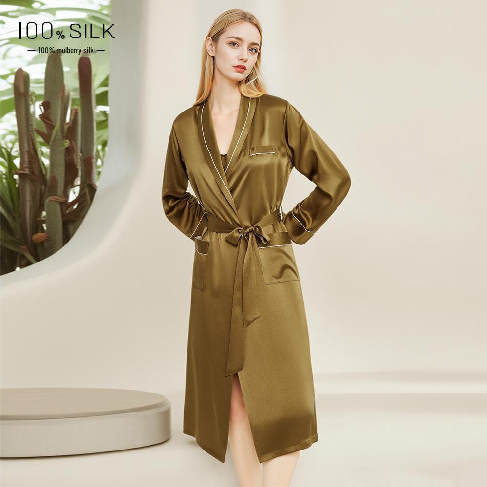 

Women s 19mm Heavyweight Silk Robe with Belt, Long, 100% Mulberry Silk, Homewear. M (40-52.5 kg)