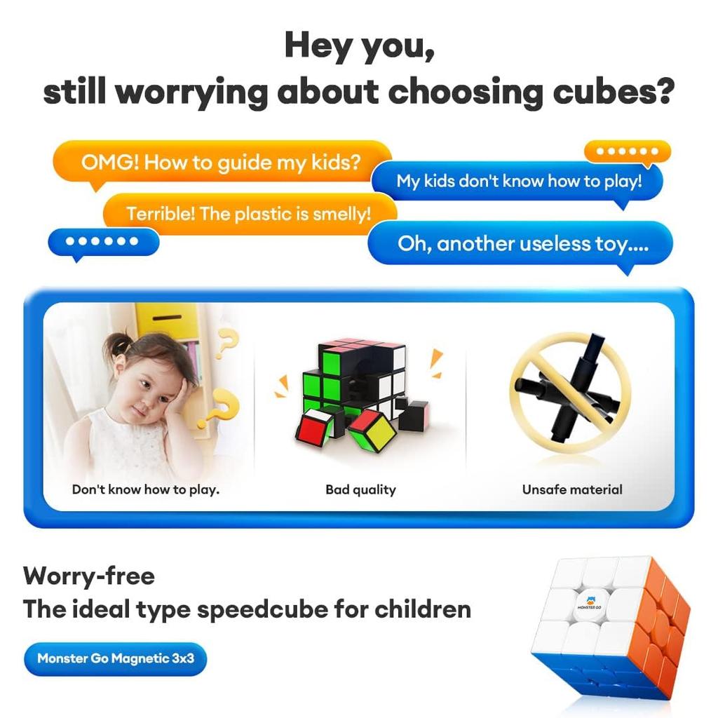 Monster Go Magnetic 3x3 EDU Magic Cube Monster Go Stickerless - MG356 Educational Cube Puzzle for Kids and Beginners Practice