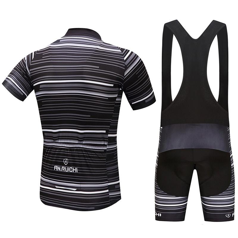 Anti-sweat Short Sleeve Cycling Jersey Black Bib Pants Bicycle Clothing Set Sport Jerseys Contrast Color Stripe Men Cycling Clothes Suits
