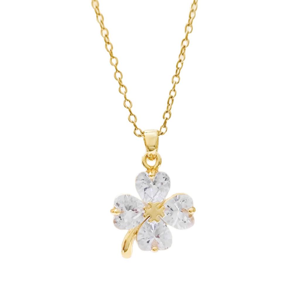 Women's Zirconia Four-Leaf Clover Pendant Necklace: Stylish, Versatile, and Luxurious Floral Accessory