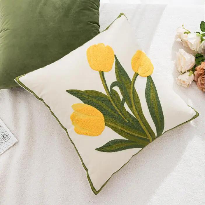 Nordic Ins Style Towel Embroidered Flower Pillowcase Cover for Family Sample Rooms Living Rooms Sofas Pillows Cover Car Backrest