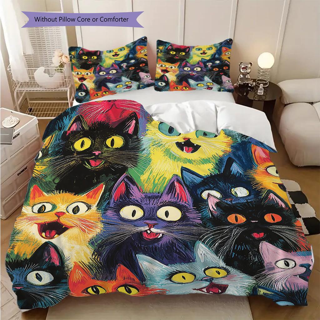Set Copripiumino Trapuntato con Fantasia Gattini Federa Decorazione per la Casa Regalo di Compleanno (1 * copripiumino + 2 * federa, senza nucleo)