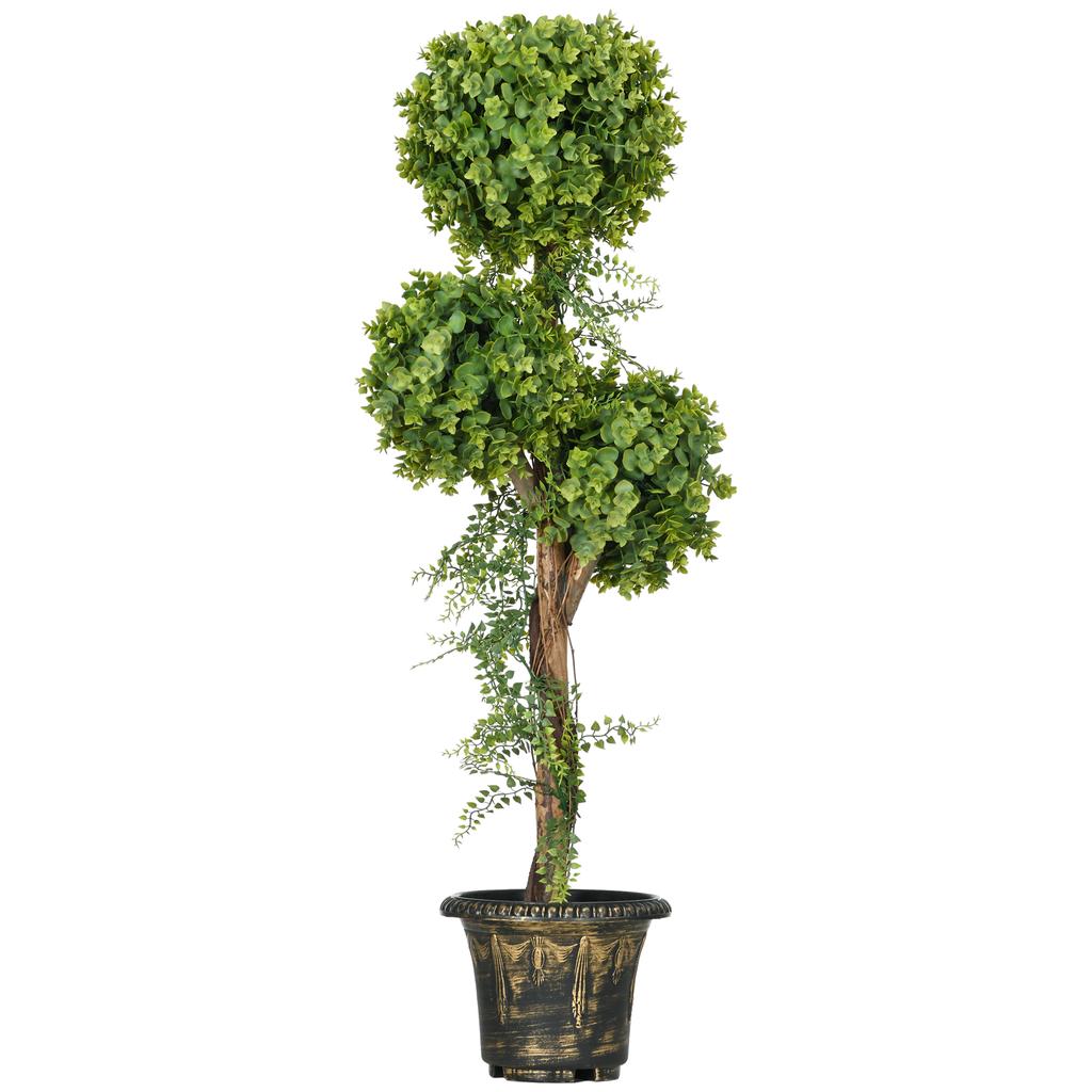 Artificial Plant Artificial Tree 3 Boxwood Balls with Cement Pot, Indoor and Outdoor, Height 115 Cm