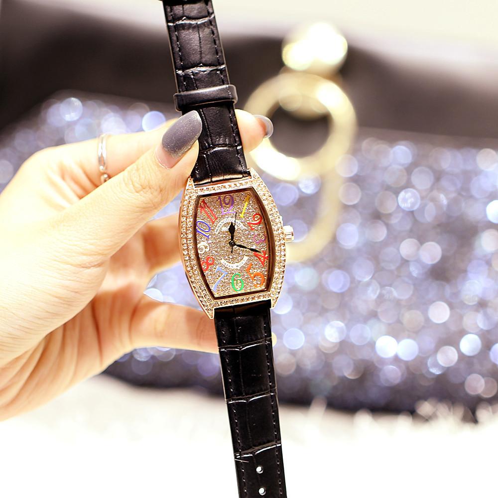 Same Fashion Retro Women'S Watch, Wine Barrel Type Diamond-Encrusted Digital Belt Waterproof Watch