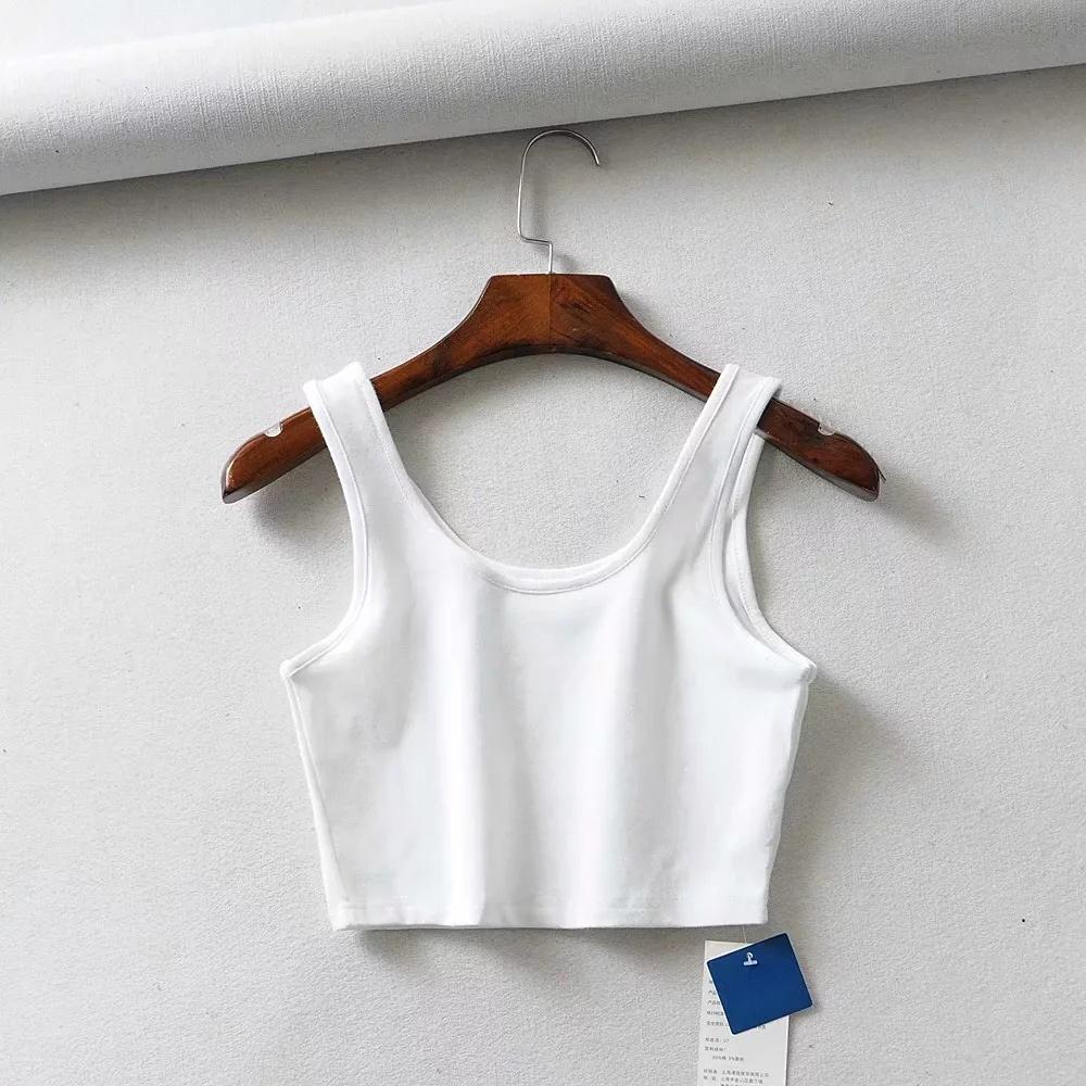 Sexy Women Summer Crop Tank Tops Sleeveless Short Cotton U Collar Knitted Bar
