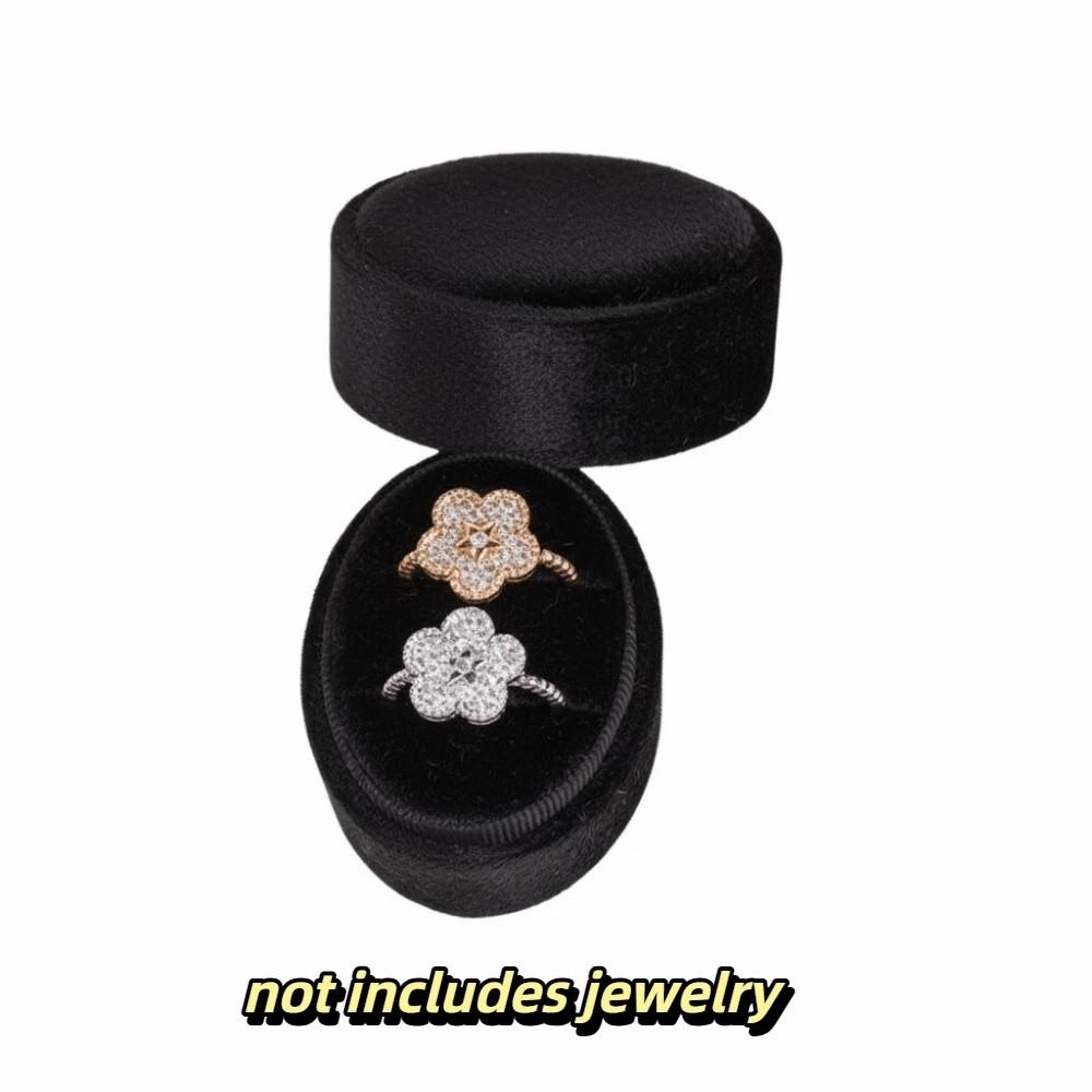 Oval Shape Three Ring Box Velvet Material Jewelry Organizer Box Storage Box Oval Jewelry Box Gift Black 2 Slot