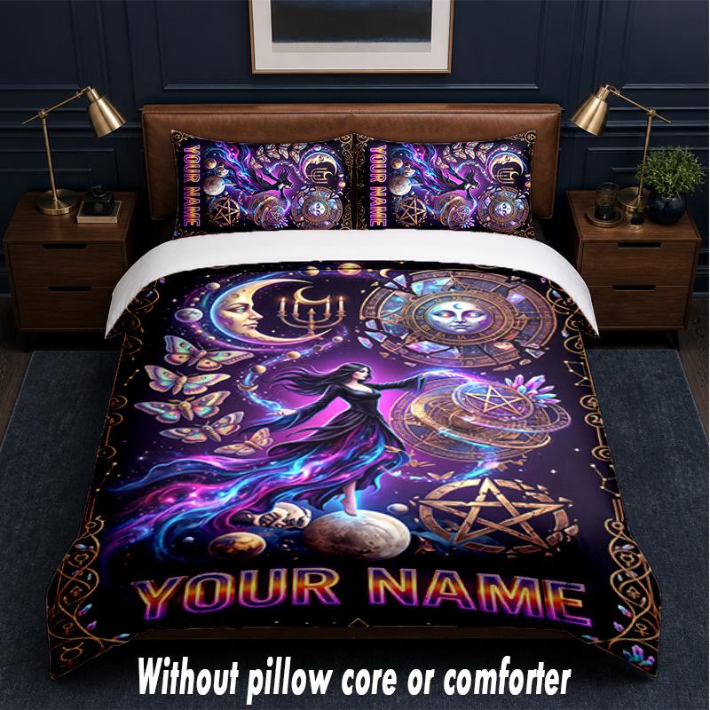 Fantasy Magic Theme Custom Text Or Name 3Pcs Bedding Set,1 Flat Sheet & 2 Pillowcases Personalized Home Bedding