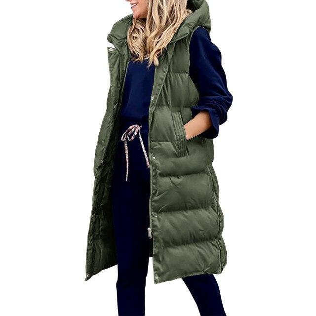 Mode Herbst Winter Lange Baumwolle Weste Frauen Jacke Koreanischen Mit Kapuze Ärmellose Mantel Große Größe Schlank Warme Damen Weste Mantel