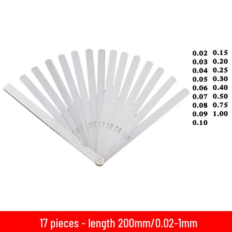 0.02-1.0mm Stainless Steel Feeler Gauge Set, 0.05mm Precision, 17 Blades, 100mm Length