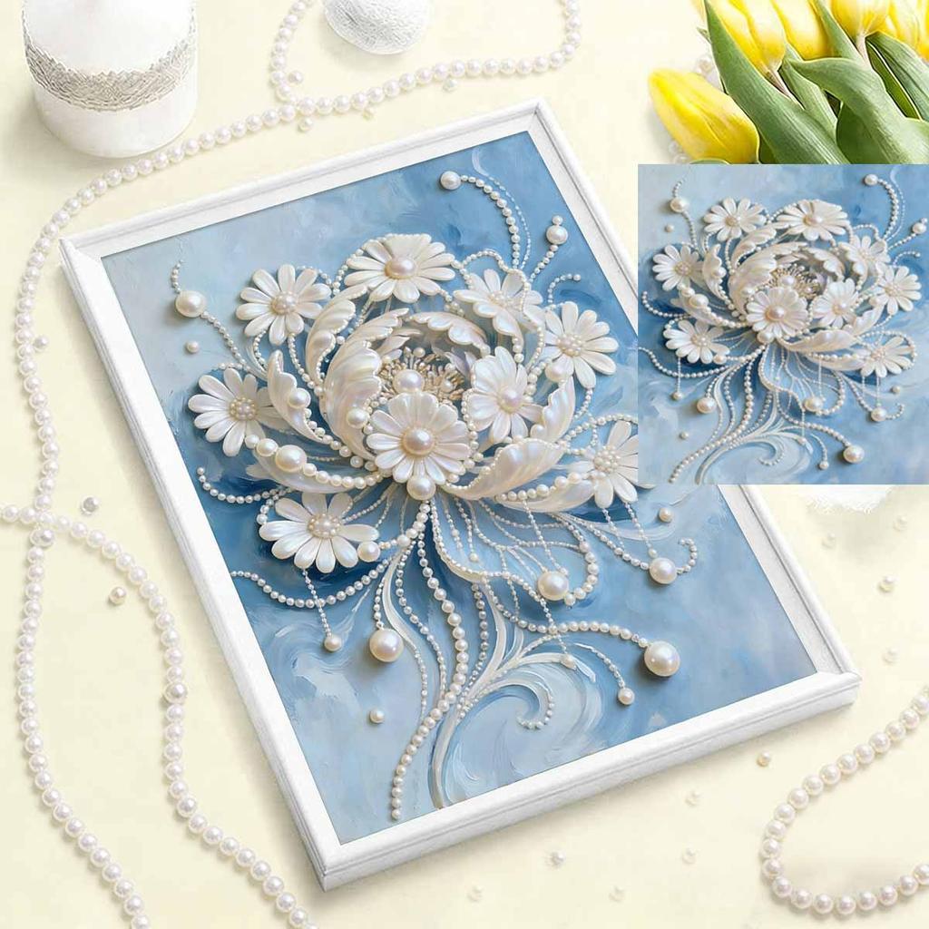 DIY Flower Pearl Diamond Art Painting Kits for Adults and Beginners, Fine View Sparkling Painting Craft Home Wall Decor Handmade Gift