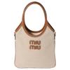 MIU MIU Ivy Marke Graviertes Logo Baumwolle Schulter-Tragetasche Damen Handtaschen Beige Brandy 5BA281_ACRN_F062F_V_OLF