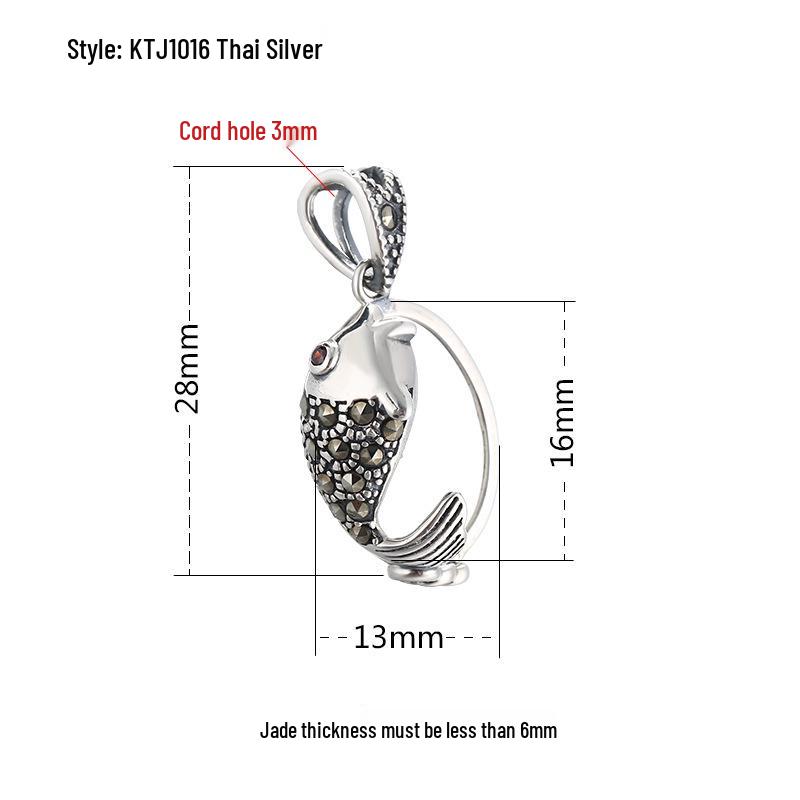 

S925 Sterling Silver Unisex Chinese-Thai Style Koi Pendant with Turquoise Inlay Sterling Silver
