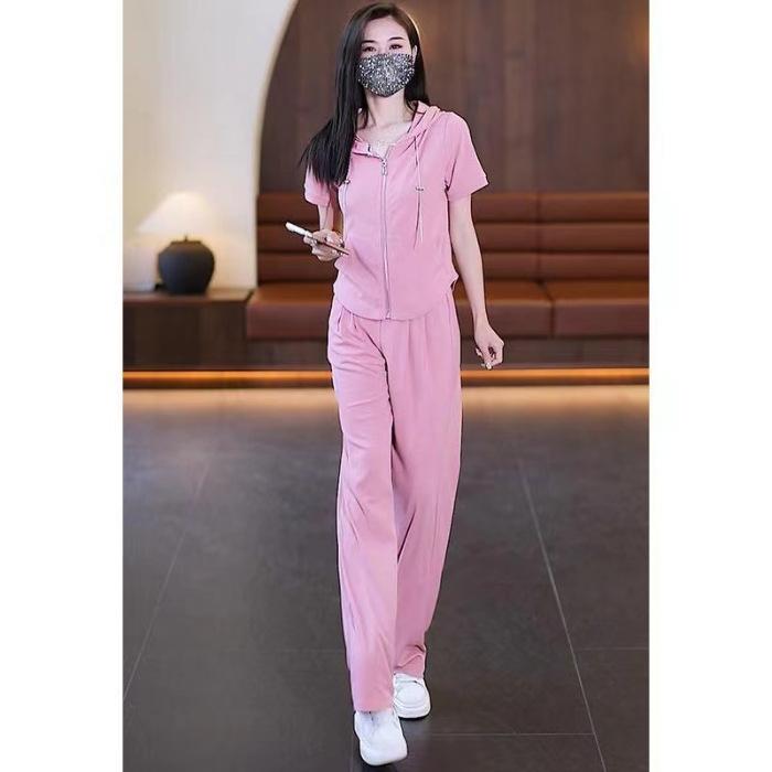 Summer Korean-style Loose Short-sleeved Fashionable Stylish Long Pants Two-piece Set of Cardigan Casual Sports Suit for Women