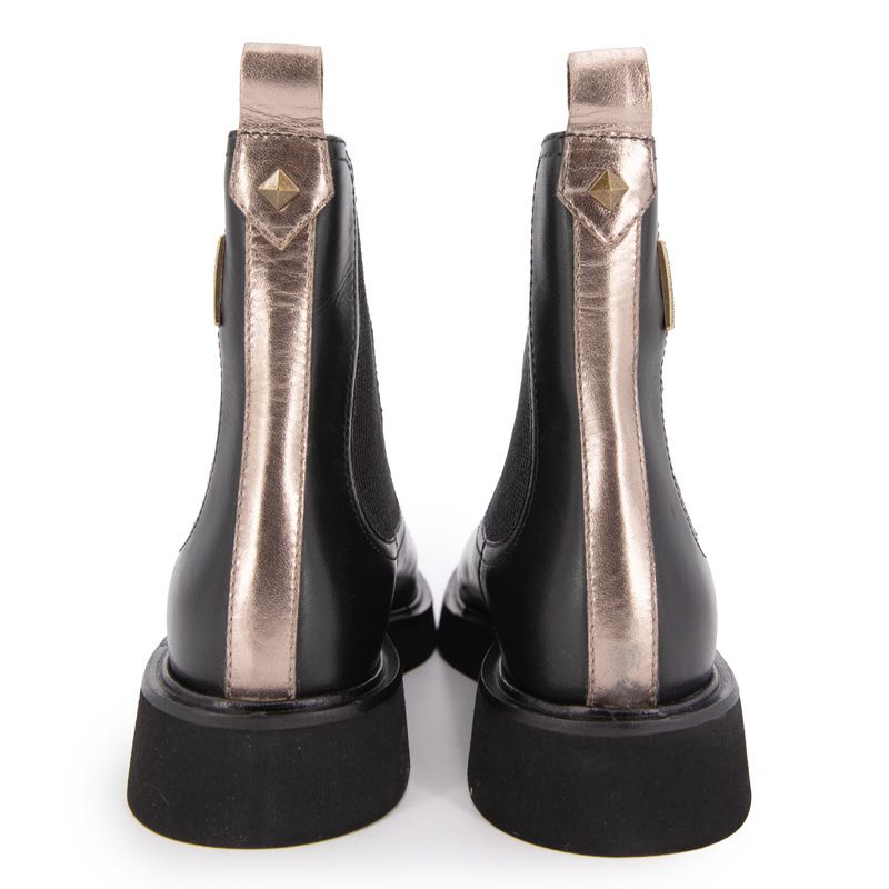 Women's Black Loom Leather Ankle Boots with Gold Band LES TROPEZIENNES PAR M.BELARBI