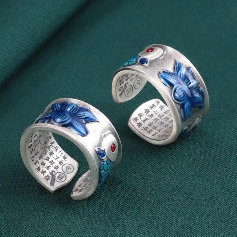 

Кольцо женское ретро с широким ободком из эпоксидной смолы с лотосом и кои, символизирующими удачу Adjustable