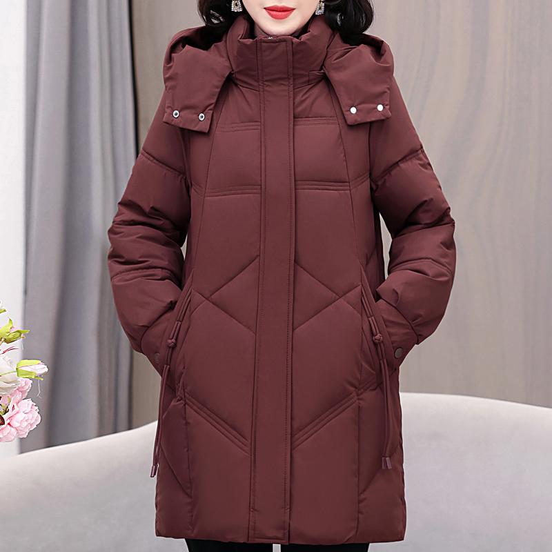 Plus Size XL-5XL Fashion Winter Coat Female Long Parkas Hooded Thick Warm Loose Middle Age Women's Jackets