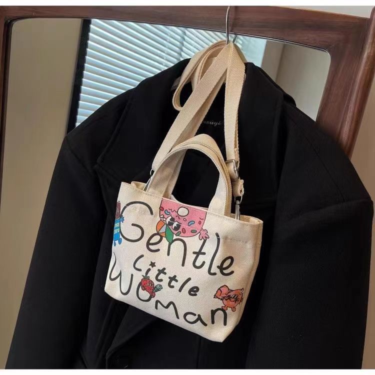 Letter Canvas Bag Diagonal Cross Small Bag New Casual Ins Versatile Mobile Shoulder Bag