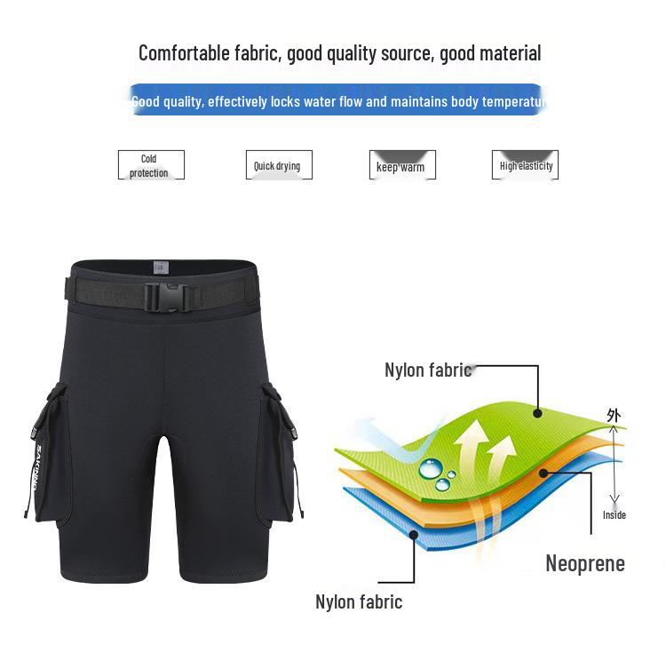 3MM Unisex Tech-Tauchshorts zum Schnorcheln, Windsurfen, Rudern & Surfen mit Aufbewahrung