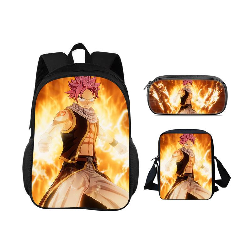 FAIRY TAIL Backpack Pen Bag Shoulder Bag 3Pcs Set Cartoon Anime Printed Student Boys and Girls New Large Capacity Versatile