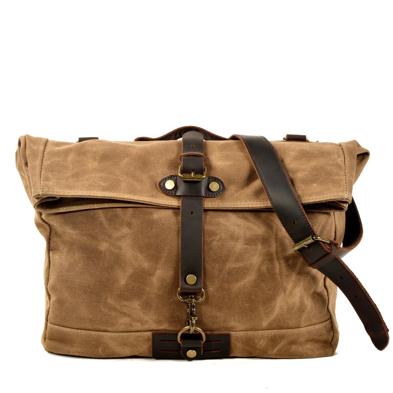 Casual Fixed Gear Bag, Men s Shoulder Bag, Outdoor Sports Backpack, Single-shoulder Cycling Oil Wax Canvas Messenger Bag Extra Large
