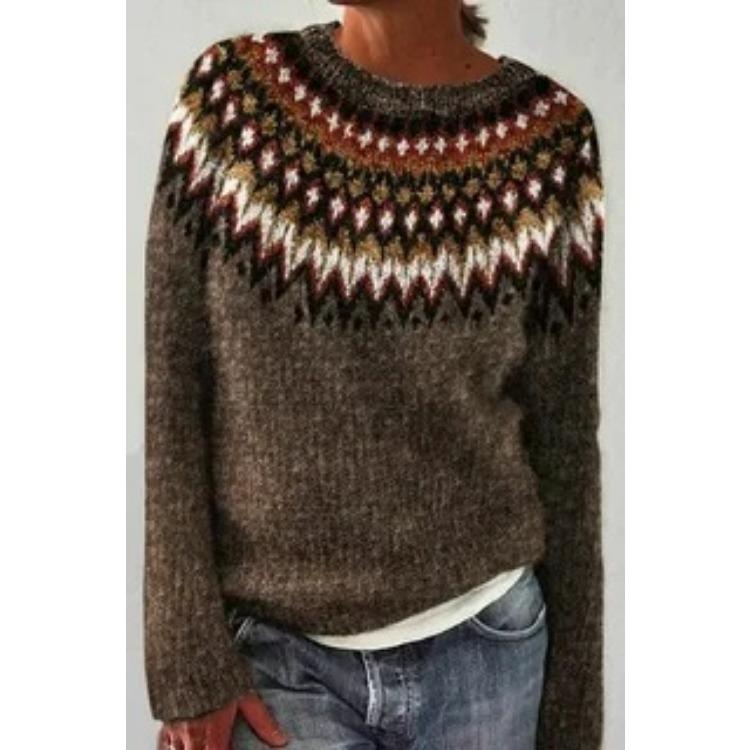 Women's Round Neck Colour Blocked Loose Fashion Pullover Knitted Top Luxurious Relaxed-fit Slimming and Versatile Top