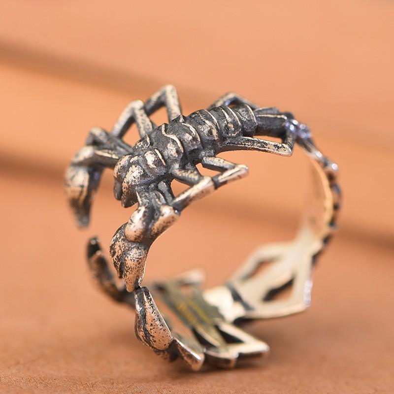 Adjustable Open Ring With Scorpion Motif Vintage Boho Style Plated Copper Unisex Fashion Jewelry