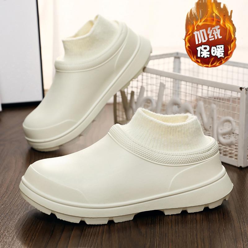 Black chef shoes kitchen soft-soled shoes winter velvet cotton shoes warm casual sneakers