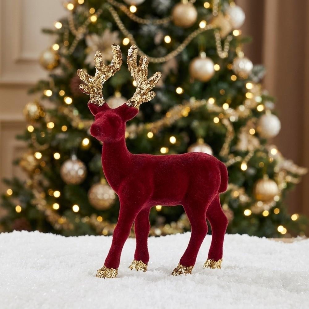 Elegant Standing Velvet Christmas Reindeer Simulation Reindeer Ornaments  Table
