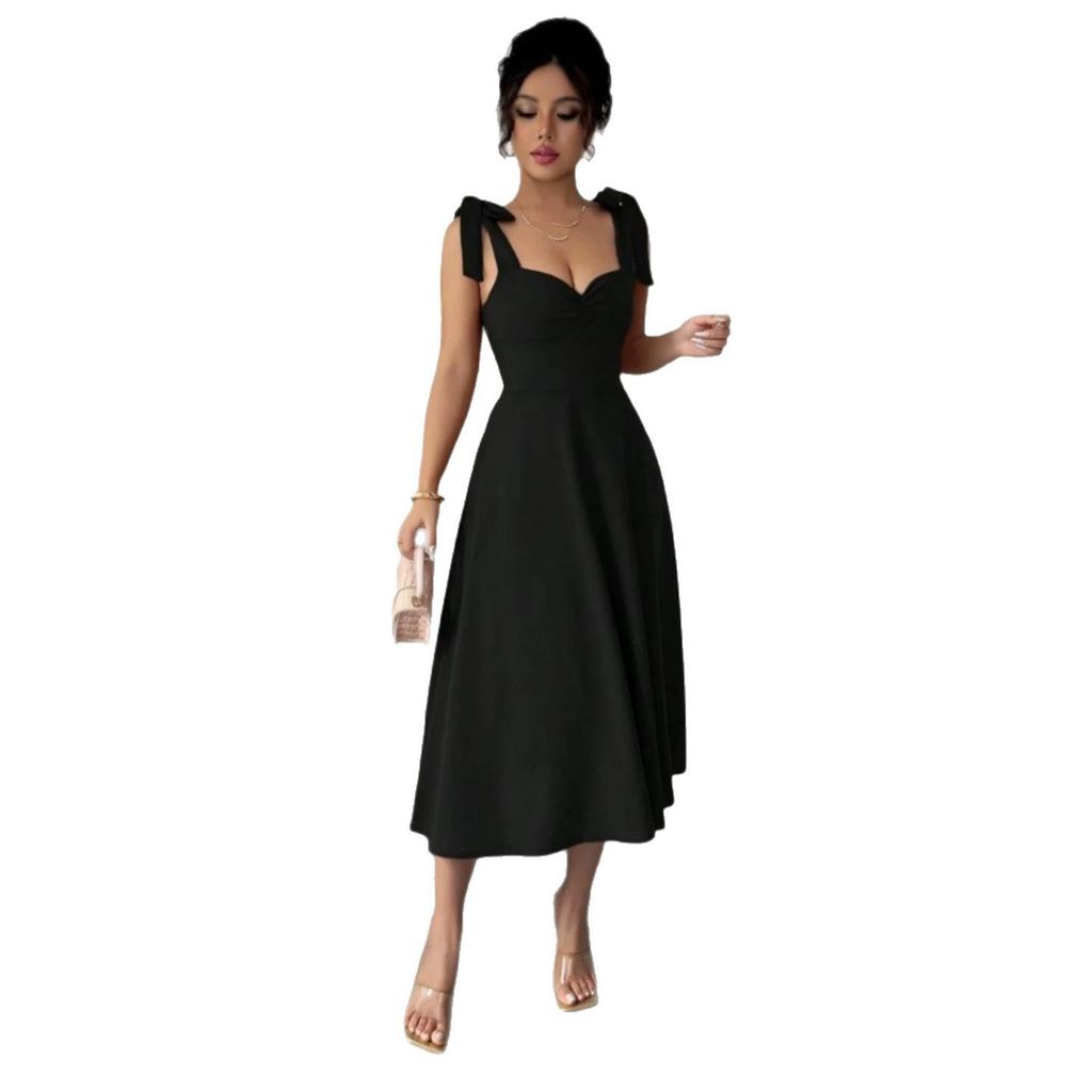 Europe, America and the United States in the summer of 2026 new elegant women's clothing solid color fashionable elegant strap dress women