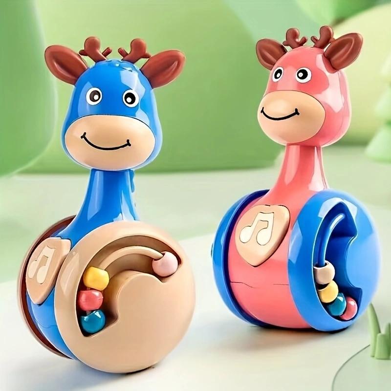 Baby-Wackelfigur mit Rassel und Schiebetier Hirsch Lern- und Bildungsspielzeug Neugeborenen-Beißring Kleinkind-Handglöckchen Mobiles Drück-Quetsch-Wackel-Spielzeug