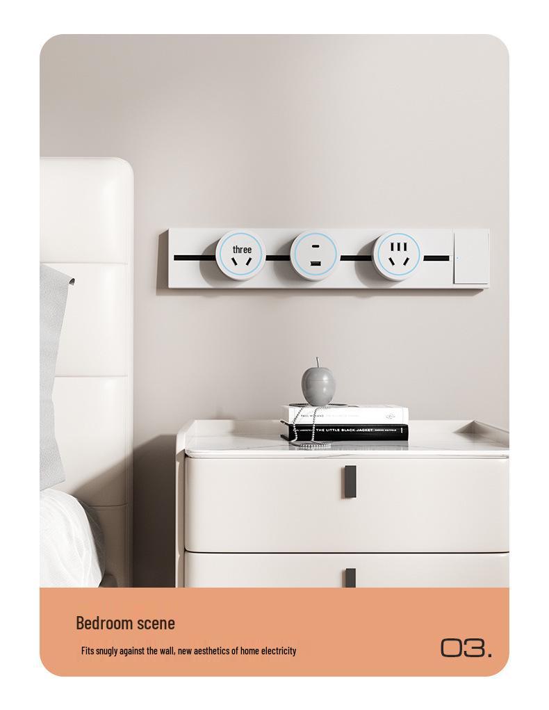Surface-Mounted Anti-Shock Adjustable Power Strip with Switch Track for Kitchens