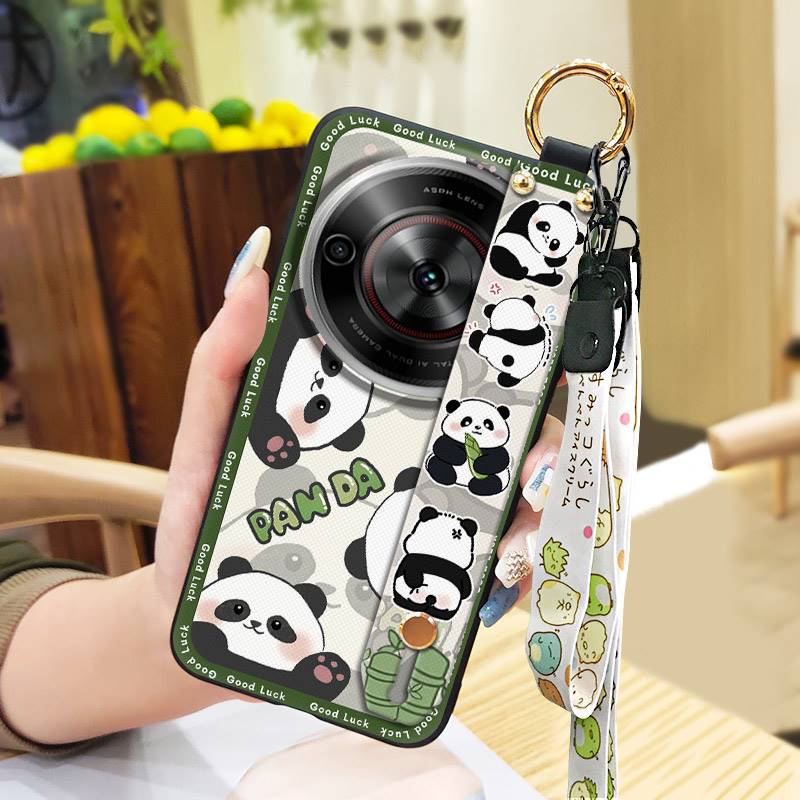 Wrist Strap Durable Phone Case For ZTE Blade A75 5G/Nubia Focus 5G/Calf 5G Cute Fashion Design Panda Soft case Silicone