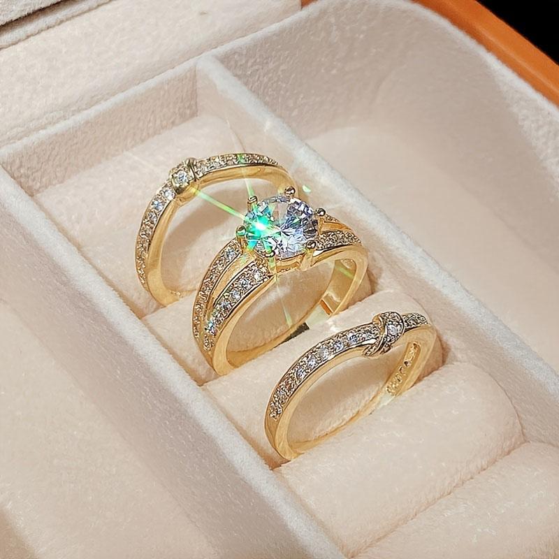 Luxury Sparkling Zirconia Ring s/set Women's Delicate Fashion Jewelry Set Wedding Banquet Accessory Gift