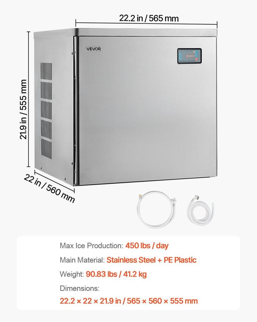 Commercial Ice Maker Machine - Head, 204 kg/Day Stainless Steel Ice Machine with Scheduled Ice-Making, Self-Cleaning, Adjustable Thickness, Ideal for
