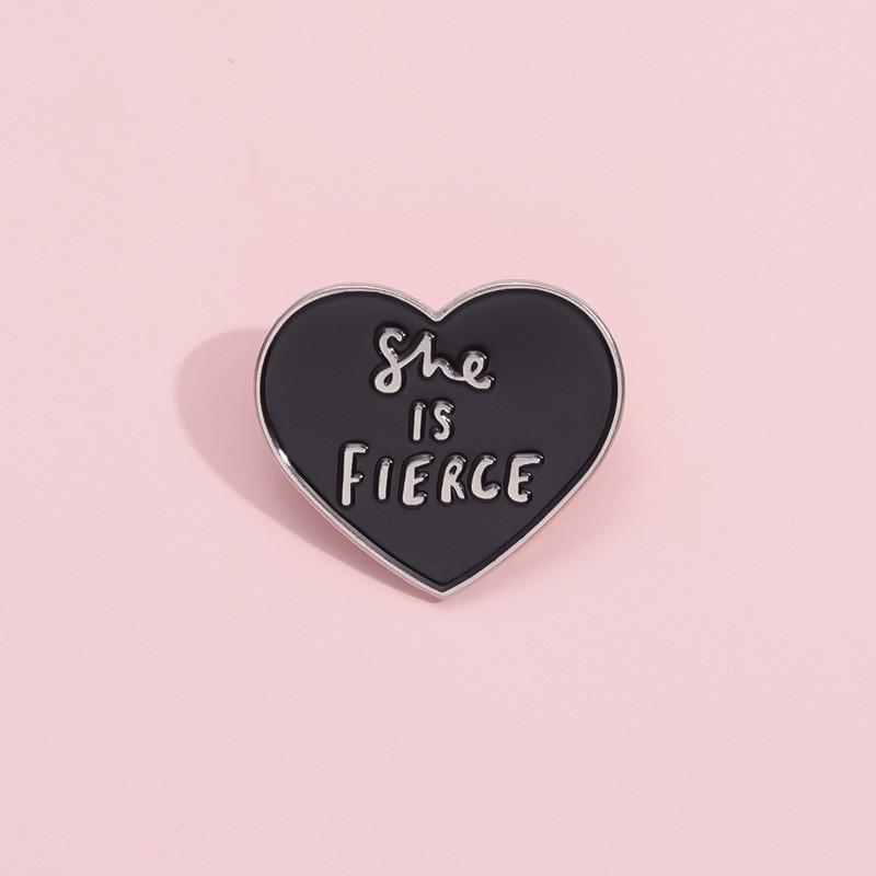 Charming Black Metal Heart Shaped Pin With Fierce Lettering For Trendy Lovers Accessory