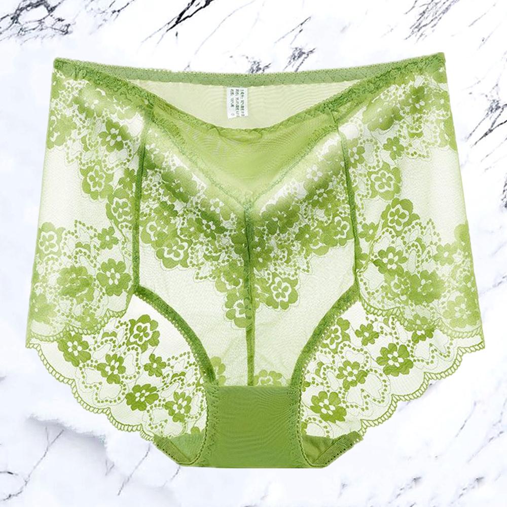 Plus Size M-3XL Big Women Floral Transparent Lace Panties Sexy High Waist Underwear Hollow Out Solid Color Perspective Lingerie