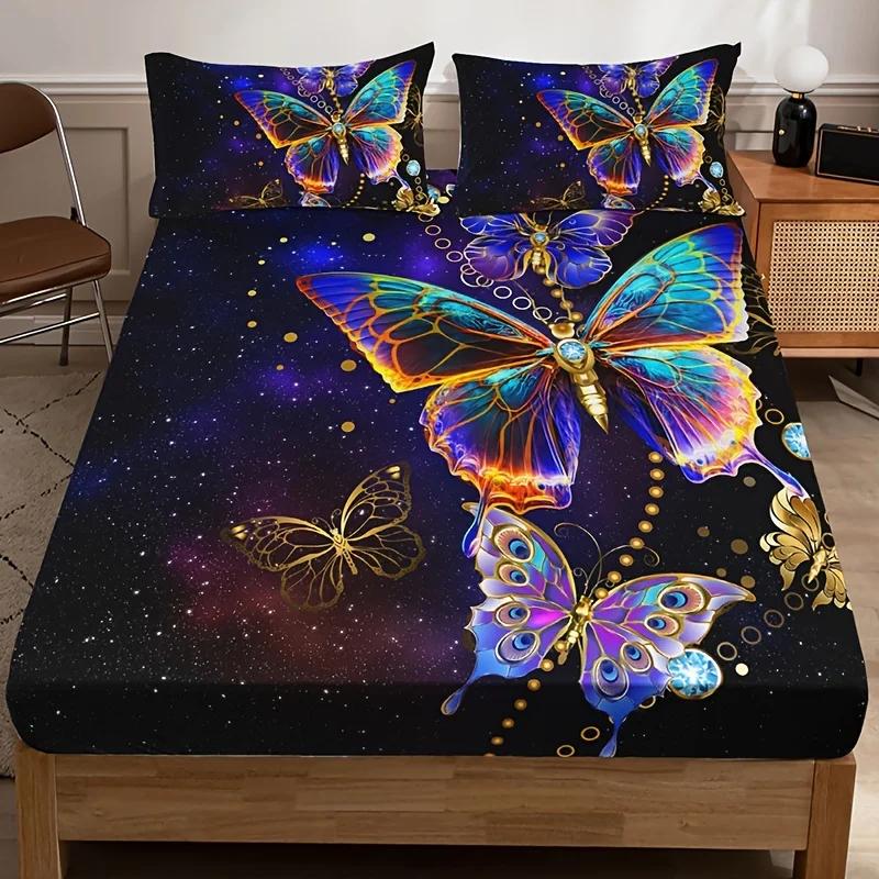 

Fashion Luxury Fitted Sheet Set Soft Comfortable Breathable Color Butterfly Print Bedding Set For Bedroom Guest Room 80x200x25cm 1pcs