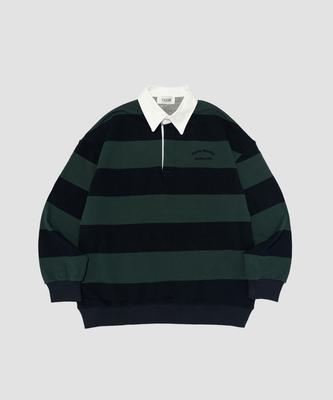 TAILOR STUDIO [Fleece-Lined/Non-Fleece-Lined] Oxford Stripe Authentic Logo Polo Sweatshirt (Green/Navy)