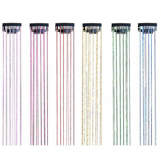 Women Clip-in Tinsel Hair Extension Heat Resistant Colorful Long Straight Fairy Glitter Hair Tinsel Women Girls Hair Accessories