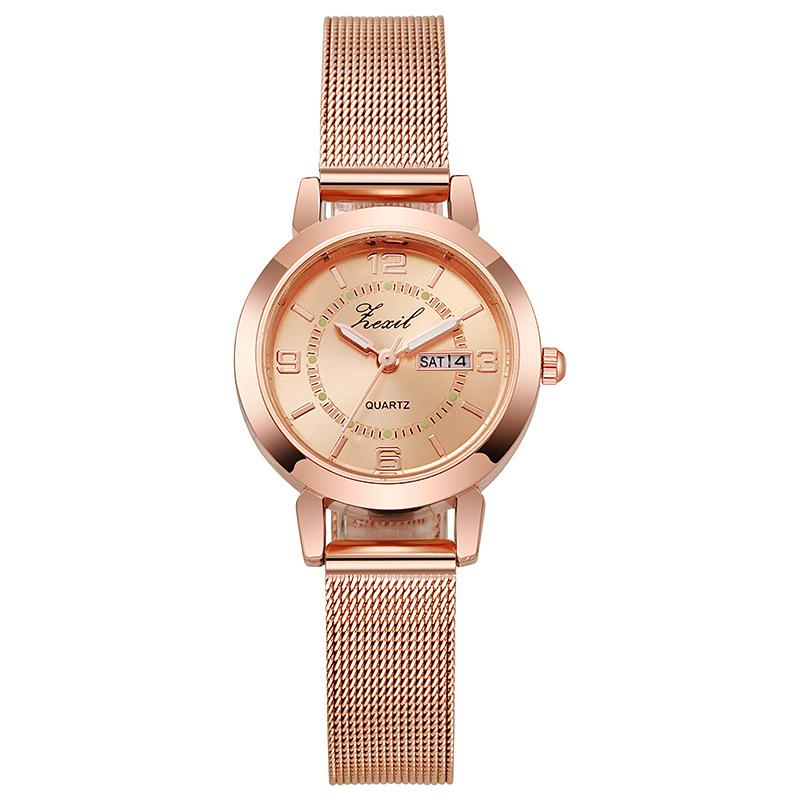 

Роскошные водонепроницаемые кварцевые часы с маленьким круглым циферблатом и двойным календарем, женские деловые простые часы с темпераментом розового золота