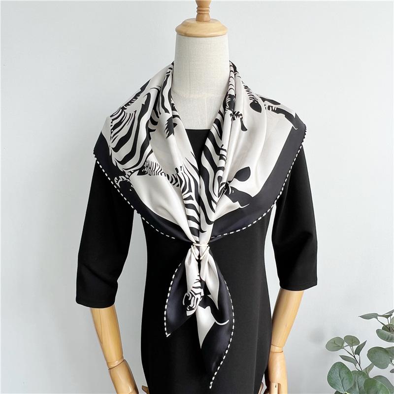 Twill silk! Temperament zebra mulberry silk silk scarf women's spring and autumn silk twill silk large square scarf scarf shawl
