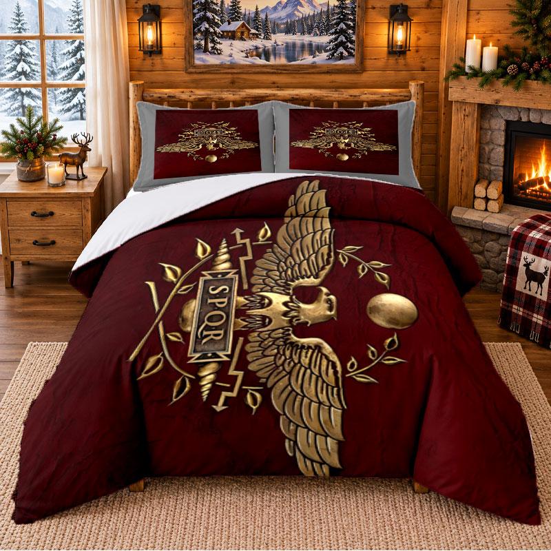 Roman Empire Eagle Emblem Pattern Bedding 3Pcs Set Bed Sheet And Pillowcases For Indoor Bedroom