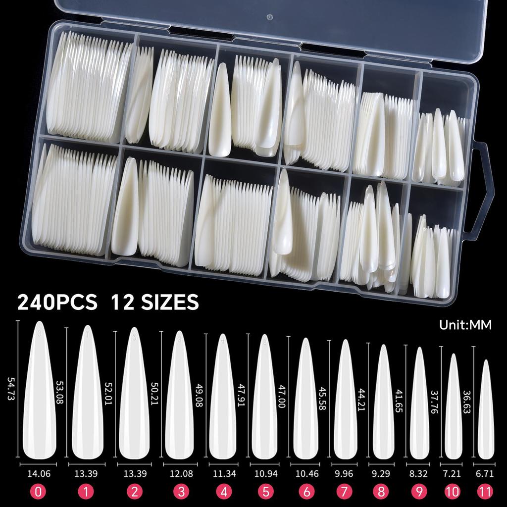 240PCS/Box False Nail Tips Square Straight Extra Long Half Cover Nails Clear/Natural Acrylic Fake Nails Extension Manicure Salon